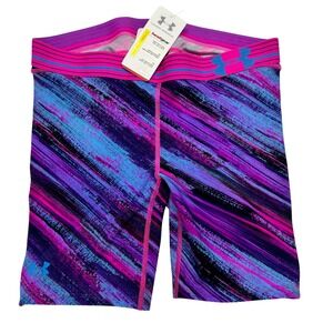 Under Armour HeatGear Compression Shorts Womens Large Purple Pink Abstract NWT